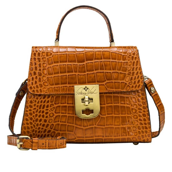Best Sale π Patricia Nash Chauny Leather Top Handle Satchel Cognac Croc π 3 Best Sale π Patricia Nash Chauny Leather Top Handle Satchel Cognac Croc π