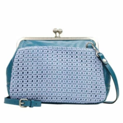 Budget π Patricia Nash Casini Leather Frame Satchel Blue Looped Weave β¨